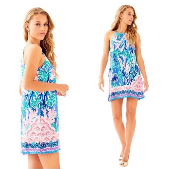 Lilly Pulitzer Jet Stream Pearl Romper Dress Blue Green Pink Women’s Size 4 - Picture 1 of 15